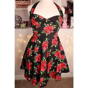 Hell Bunny Black Red Floral Halter Mini Dress XL